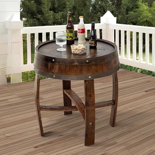 Whiskey Barrel End Table,Round Wood Wine Barrel Side Table Outdoor,Rustic Wine Barrel Bourbon Barrel Coffee Table for Small Spaces,Oak Barrel Decor Furniture for Living Room Bedroom$$Furniture