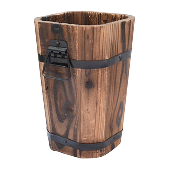 Whiskey Barrel Planter, Small Wooden Barrel Planter for Outdoor Plants, 5.3"x8.3" Rustic Planter Pot, Mini Barrel for Herbs and Vegetables, Balcony Garden Decor, Wooden Home Decor Planter