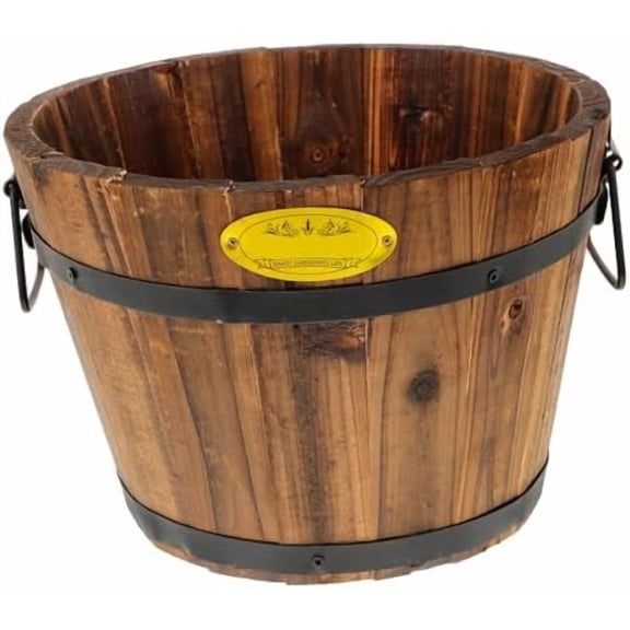 Whiskey Barrel Planters 10.2 Inch Wooden Bucket with Handle Rustic Wooden Flower Bucket Round Farmhouse Planter Flower Pot for Indoor and Outdoor Plants Garden Balcony