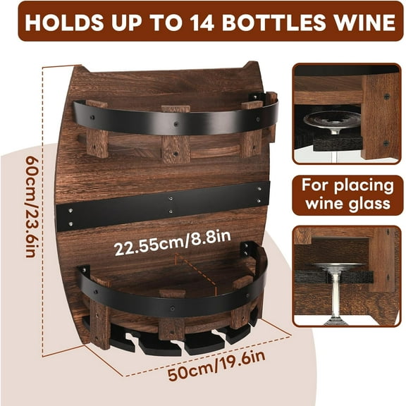 Whiskey Barrel Rack,Vintage Wall Mounted Wine Rack for Kitchen Storage Hand Crafted Liquor Bar Shelves Wine Shelf Bourbon Whiskey Barrel Shelf Home Decor