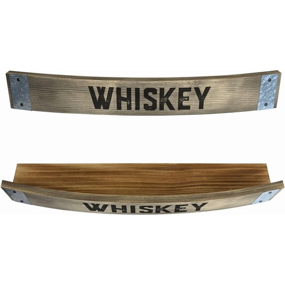 Whiskey Barrel Shelf - Wall Mounted Whiskey Wooden Display Rack, Oak Barrel Shelves - Whiskey Gifts for Men