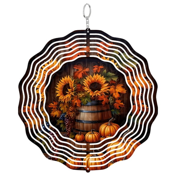 Whiskey Barrel Sunflowers 3D Wind Spinner Stainless Steel Hanging Outdoor Garden Decor