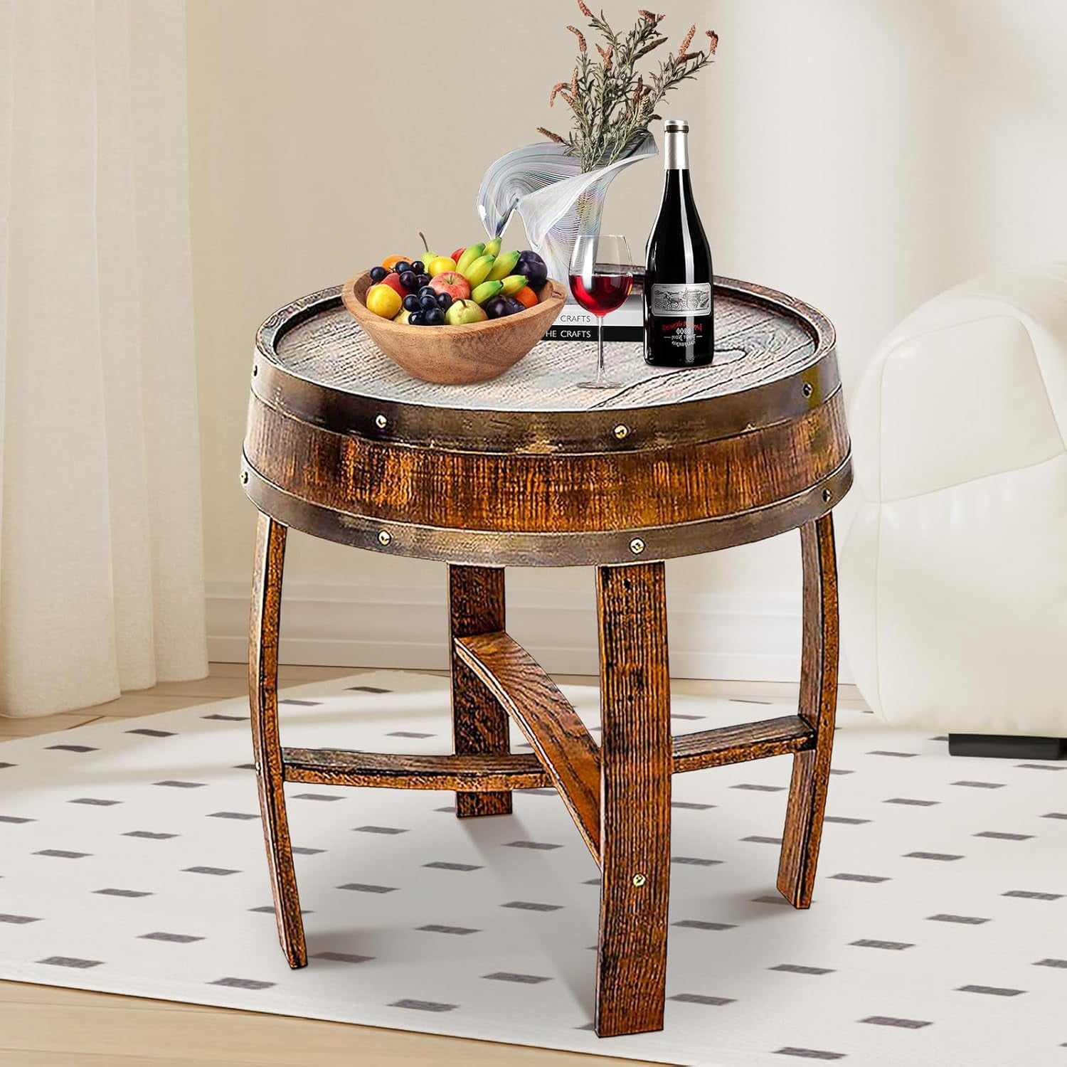Whiskey Barrel Table, Handcrafted Oak Wine Barrel Table, Rustic Wood ...