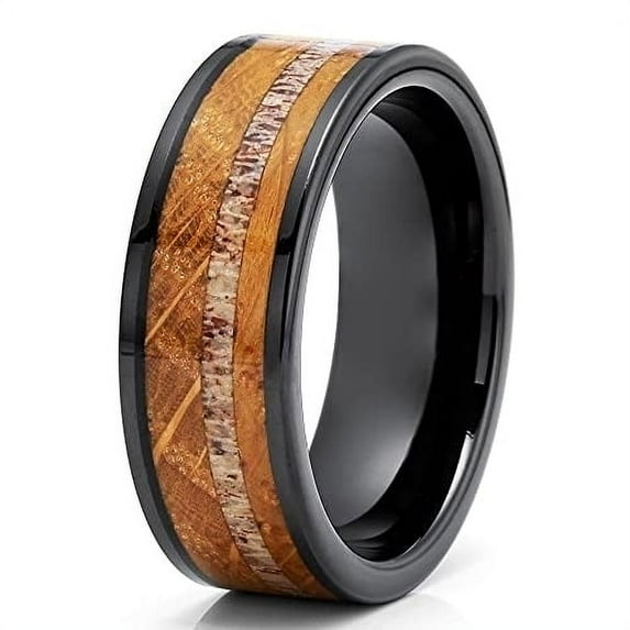 Whiskey Barrel Tungsten Wedding Ring,Deer Antler Wedding Ring,8mm Wedding Band,Tungsten Carbide Ring,Anniversary