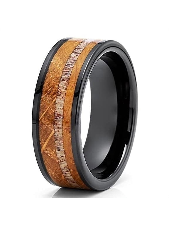 Whiskey Barrel Tungsten Wedding Ring,Deer Antler Wedding Ring,8mm Wedding Band,Tungsten Carbide Ring,Anniversary