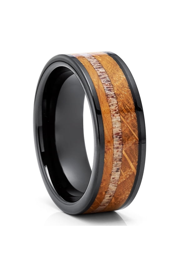 Whiskey Barrel Wedding Rings,Antler Wedding Ring,Black Tungsten Ring,Engagement Ring,Black Ring