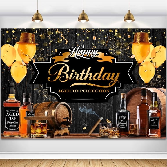 Whiskey Birthday Backdrop Aged to Perfection Theme Photography Background Whiskey Barrel Vintage Wooden Decor Banner for Men Photo Studio Props