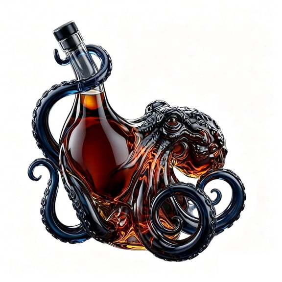 Whiskey Bottle 3D Octopus Bottle, Deep Sea Nautical Art Decor Glass Decanter, Octopus Bottle Holder Shaped for Whiskey Wine