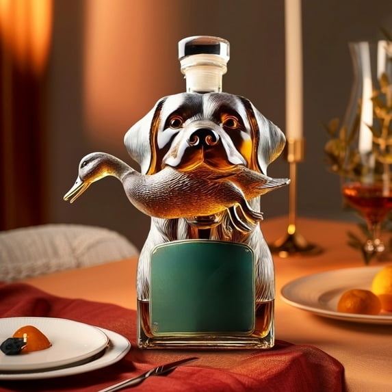 Whiskey Bottle under $5! kkbbma Hunting Dog Whiskey Bottle 3D Engraved Glasses - Hunting Whiskey Decanter for Men Dad Gifts, Funny Animal Wine Bottle & Home Bar Decor