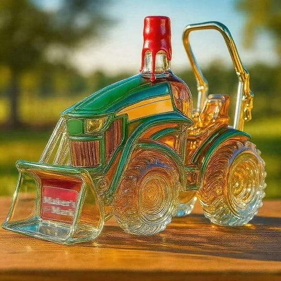 Whiskey Bottle Tractor Shaped 10oz Novelty Glass Decanter Creative Car Theme Empty Wine Bottles Hand Blown Liquor Storage Barware Home Bar Art Decor Gift for Men Farmer/Alcohol Lovers Collectors