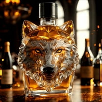 Whiskey Bottle Wolf Head Glass Design, High Borosilicate Fashionable Liquor Container, Wine Style Decanter Gift for Men Enthusiasts Home Bar Decor
