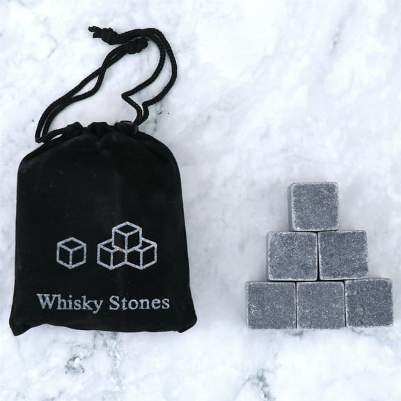 Whiskey Chilling Stones Gift Set 6 Piece Reusable Natural Taste Preserver With Velvet Pouch For Cocktails