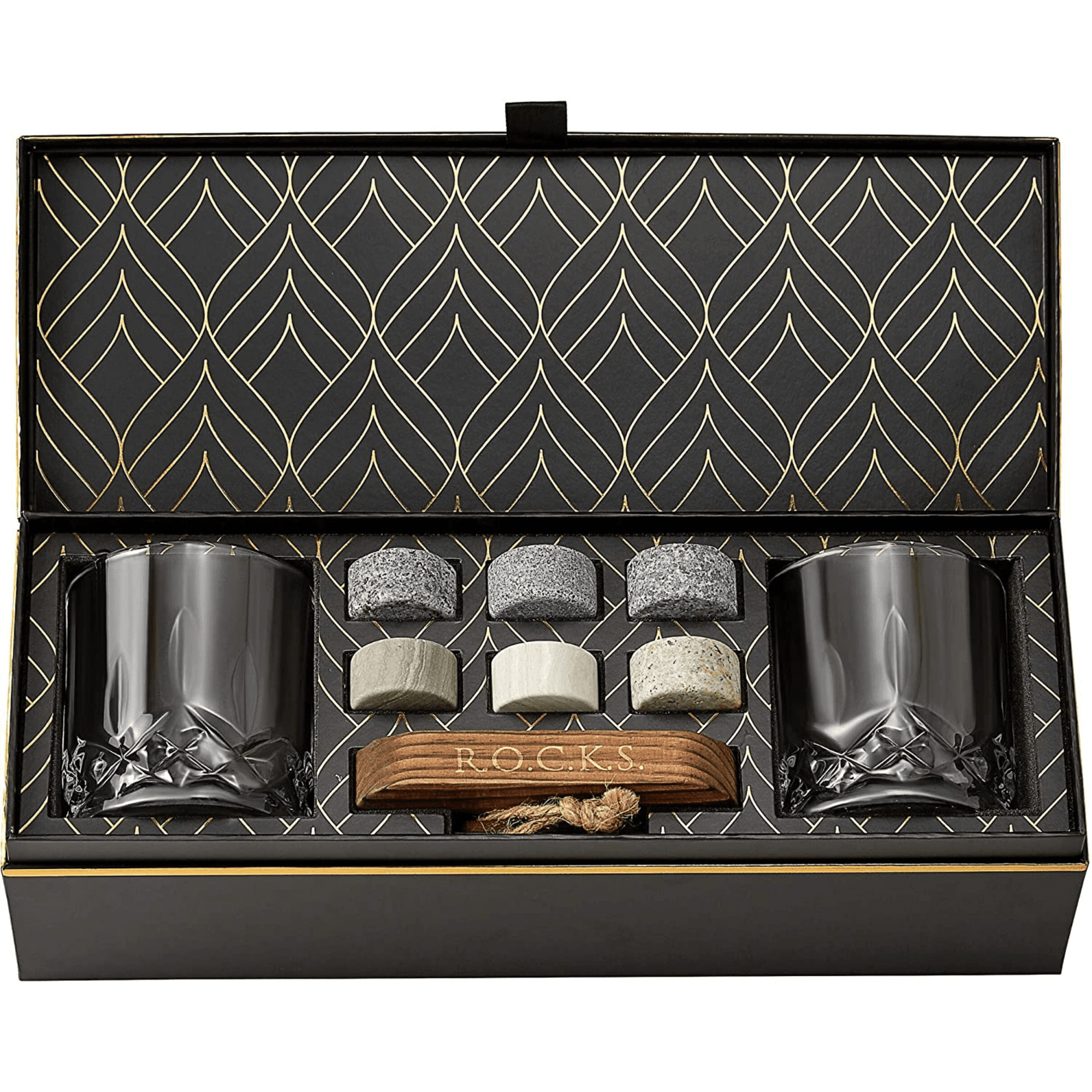 Elegant Granite Whiskey Chilling Stones Set with Crystal Glasses