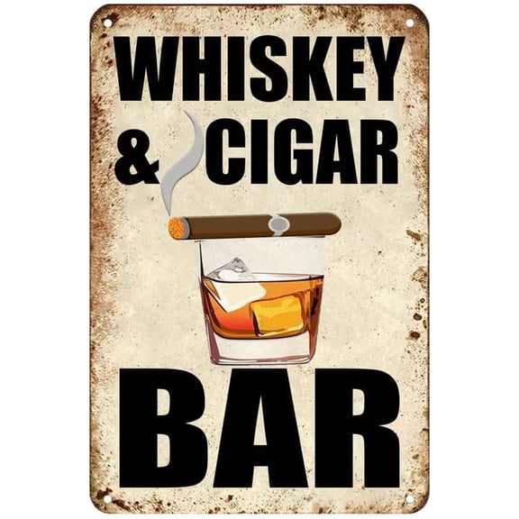 Whiskey And Cigar Bar Metal Retro Look Decoration Poster Sign For Home Kitchen Bathroom Farm Garden Garage Inspirational Quotes Wall Decor (Aluminum) 12 x 8 inches