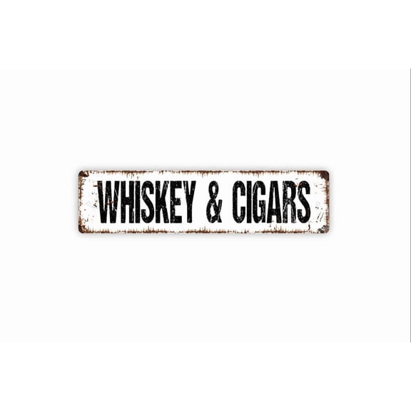 Whiskey and Cigars Sign - Lounge Man Cave Bar Pub Tavern Saloon Humidor Rustic Street Metal Aluminum Sign or Door Name Plate Plaque - Size: 16 x 4 Inches