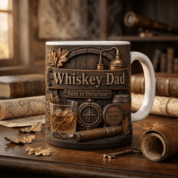 Whiskey Dad Mug Father's Day Gift, Aged to Perfection Coffee Mug for Dad