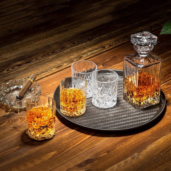 Whiskey Decanter And Glasses Set in Gift Box - Original Crystal Liquor Decanter Set For Bourbon, , Vodka, Rum or Whisky, 5-Piece, Gifts for Men Dad