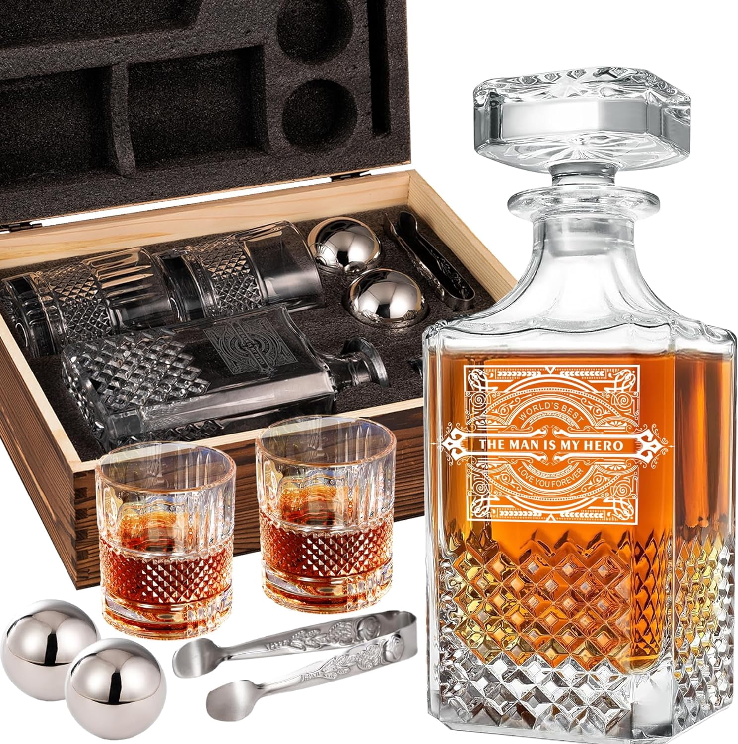 Football Whiskey Decanter Set – Upright Field Goal Holder With Glasses, 1400ml Lead-Free Glass, Gift For Men, Dad, Brother (Bar & Man Cave Decor)
