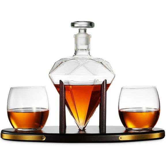 Godinger Whiskey Decanter and Whiskey Glasses Set, Diamond Liquor Decanter and Cocktail Whiskey Glasses Gift Set - for Liquor, Scotch, Bourbon, Vodka - 850ml