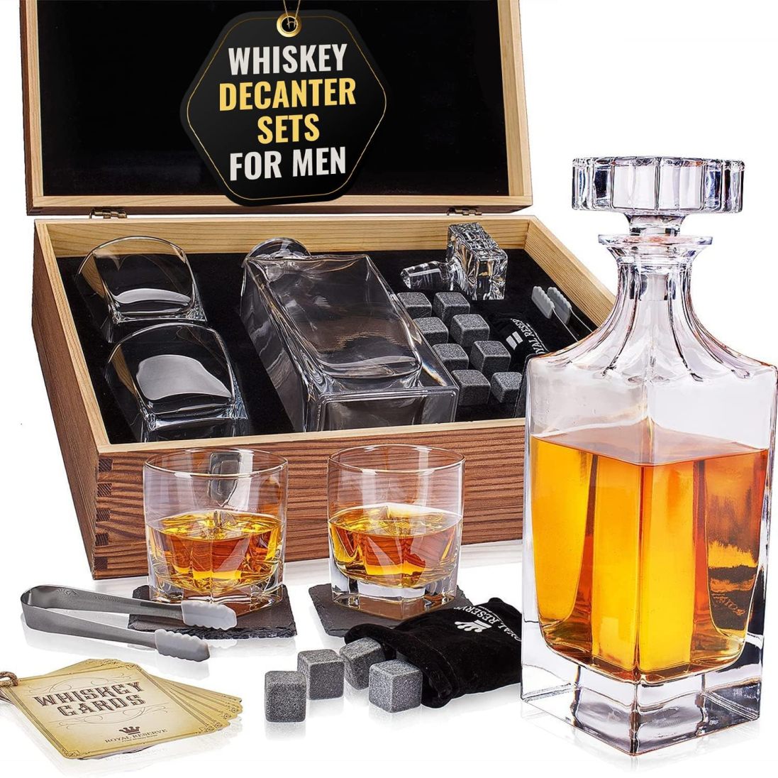 Whiskey Decanter Gift Set by RJTZ – Liquor Bourbon Decanter 34 oz 1000 ...