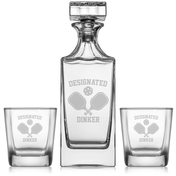 Whiskey Decanter Gift Set With 2 Whiskey Old Fashioned Rocks Glasses Celtic Clover Shamrock