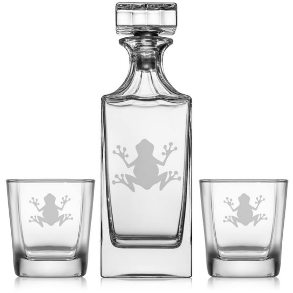 Whiskey Decanter Gift Set With 2 Whiskey Old Fashioned Rocks Glasses Frog