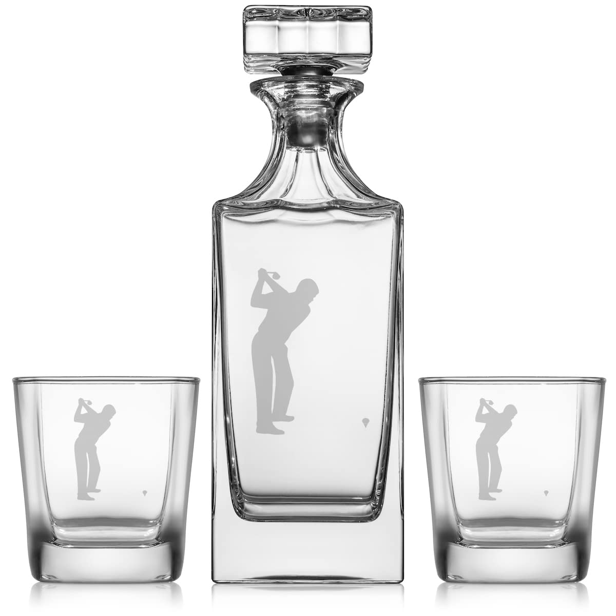 Whiskey Decanter Gift Set With 2 Whiskey Old Fashioned Rocks Glasses