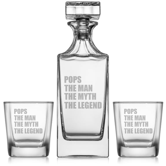 Whiskey Decanter Gift Set With 2 Whiskey Old Fashioned Rocks Glasses Pops The Man Myth Legend Grandfather