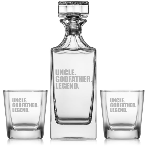 Whiskey Decanter Gift Set With 2 Whiskey Old Fashioned Rocks Glasses Uncle Godfather Legend For Brother Uncle