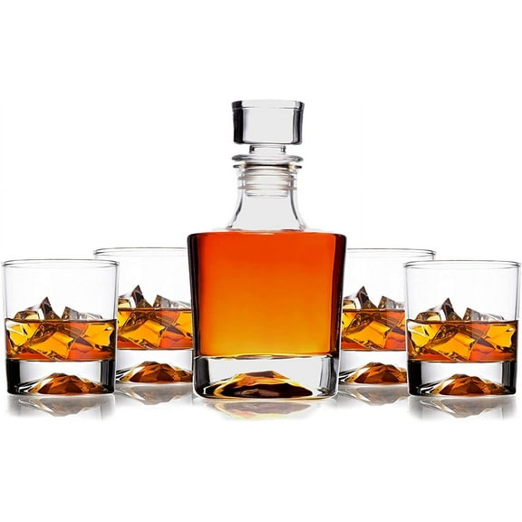 Whiskey Decanter Glasses Gift Set - 4 Whiskey Glasses - Airtight Stopper for Wine, Bourbon, Brandy, Juice, Water - Decanter Sets For Men Christmas Gifts for Dad Boyfriend Husband Him - Bezrat
