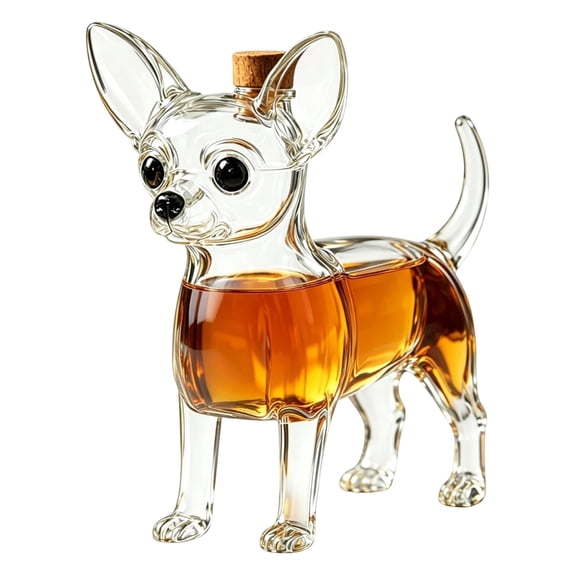 Whiskey Decanter Novelty Handmade Glass Wine Bottle Funny Chihuahua Animals-Themed Barware for Home Office Party Gift