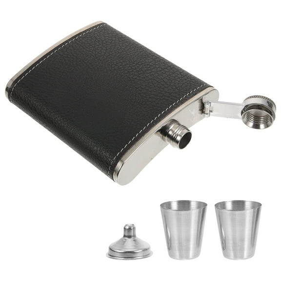 MEIBUTYUP Portable Stainless Steel Hip Flask Black for Outdoor Activities 1Set