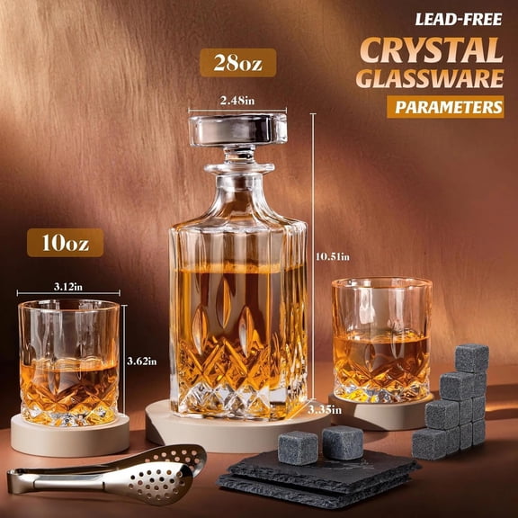 Whiskey Decanter Set with Bar Accessories,Crystal Whiskey Decanter and Glass Set in Gift Box,Non-Lead Bourbon Decanter Set for Rum ,Wedding Anniversary Birthday Gift for Men Him Dad