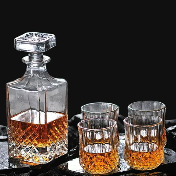 Whiskey Decanter Set with Glasses, 5Pcs - Premium Gift Box for Men and Women - Rock Tumblers and Bottle for Bourbon, Cognac, and Liquo,Rum,Liquor - Old Fashioned Glassware
