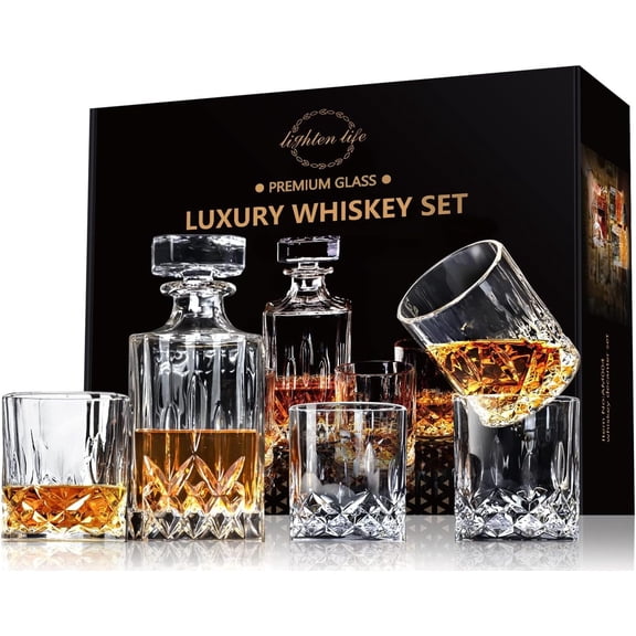 Whiskey Decanter Set for Men - Whiskey Decanter with 4 Whiskey Glasses in Gift Box, Non-Lead Glass for Bourbon and Liquor - Perfect for Dad, Husband, Retirement, Whiskey Lovers