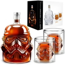 Whiskey Decanter Set With 2 Glasses, Transparent Creative Flask Carefe, Whiskey Carafe for Wine, Scotch, Bourbon, Vodka, Liquor - 750ml Gifts for Men