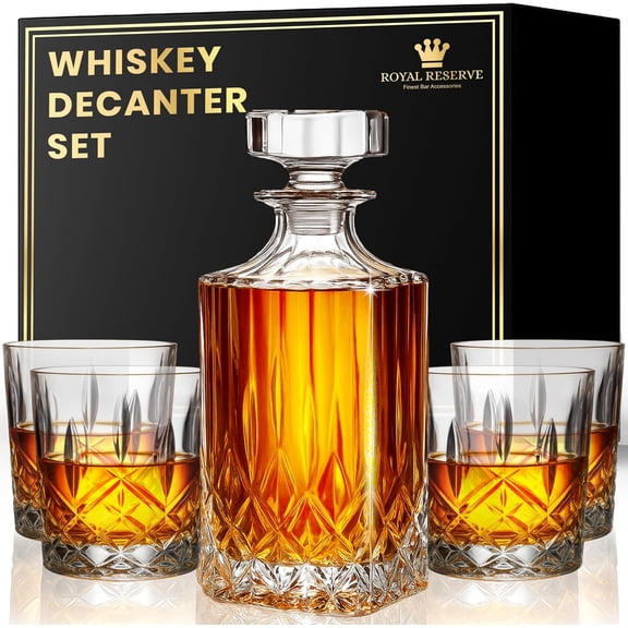 Whiskey Decanter Set by - Crystal Liquor Bourbon Decanter 24oz 700ml with 4 Glasses in Magnetic Box - Gifts for Men