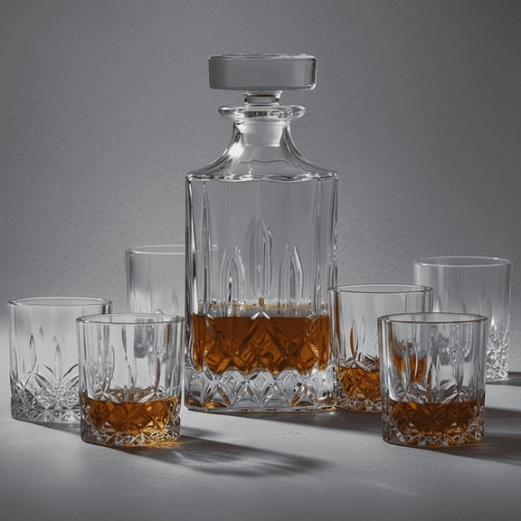 Whiskey Decanter Set with 6 Glasses, 750 ml
