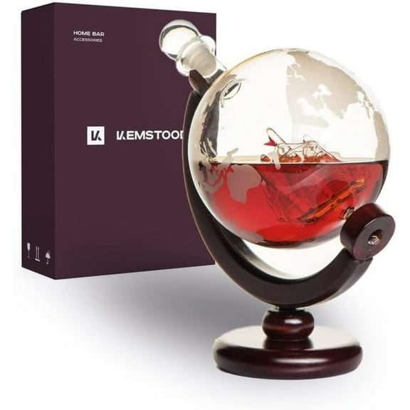 Whiskey Decanter Sets for Men (28 oz / 850 ml) - Detailed Etched World Globe Designed Decanter in Premium Gift Box - Unique Whiskey Gifts for Men - Home Decor & Stylish Home Bar Accessories