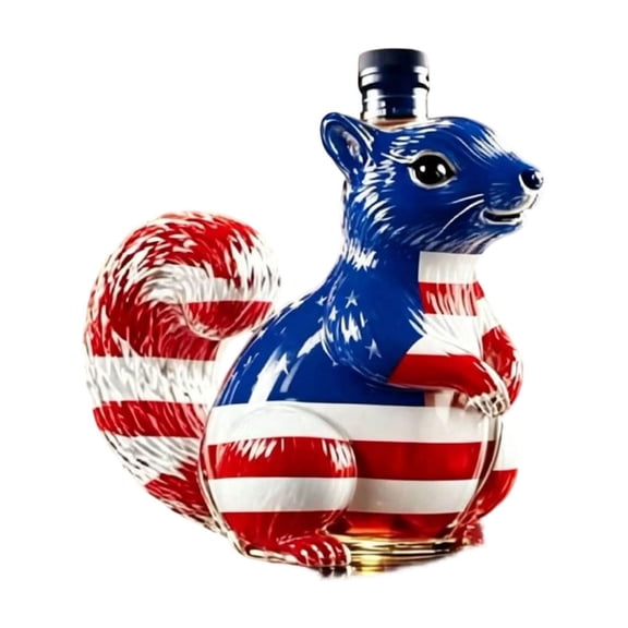 Decanter,US Flag Pattern Squirrel Shaped Liquor Glass Bottle, Patriotic Decorative Barware for Home Party & Patriotic Holiday Gifts