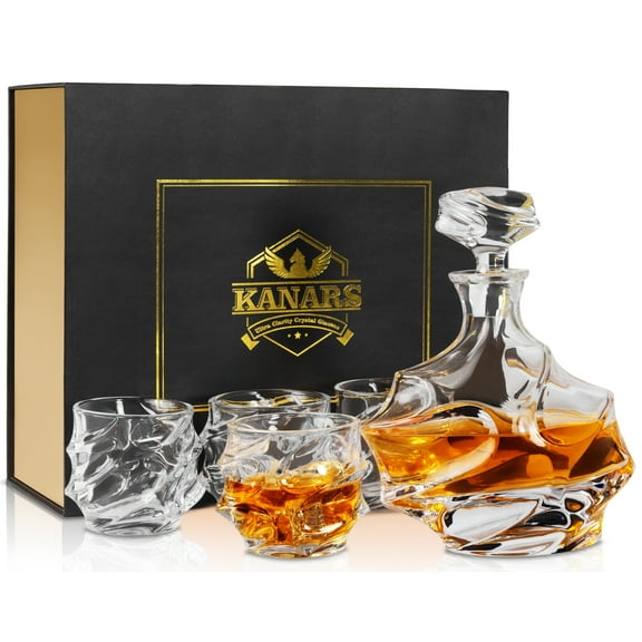 Whiskey Decanter and Glasses Set, KANARS 27 oz Crystal Liquor Decanter Set for Scotch Bourbon Irish Whisky