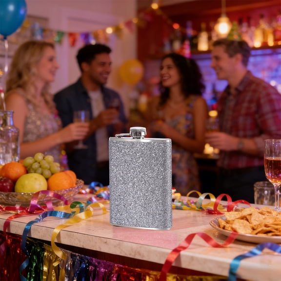Whiskey Flask, Stylish Portable Alcohol Container with Never-Lose Cap, Food Grade Stainless Steel Drinkware for Spirits, Perfect Gifting Accessory (Gray)