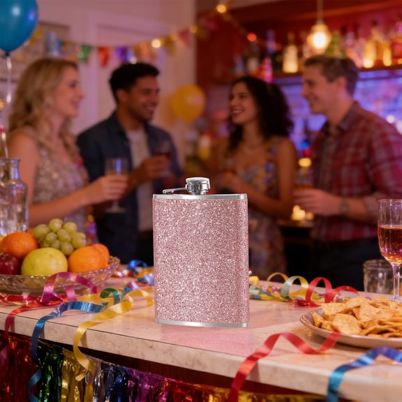 Whiskey Flask, Stylish Portable Alcohol Container with Never-Lose Cap, Food Grade Stainless Steel Drinkware for Spirits, Perfect Gifting Accessory (Pink)