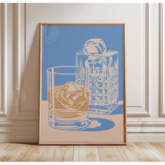 Whiskey Glass Cocktail Bar Poster Mid Century Modern Drink Art Print