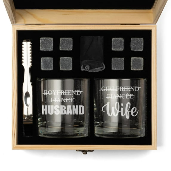 Whiskey Glass Gift Box Set with Whiskey Stones and 2 Rocks Glasses Set of 2 Girlfriend Fiancee Wife Boyfriend Fiance Husband and Wife Wedding for Couple Bride and Groom