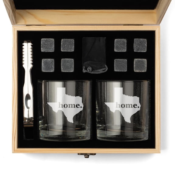 Whiskey Glass Gift Box Set with Whiskey Stones and 2 Rocks Glasses Texas Home
