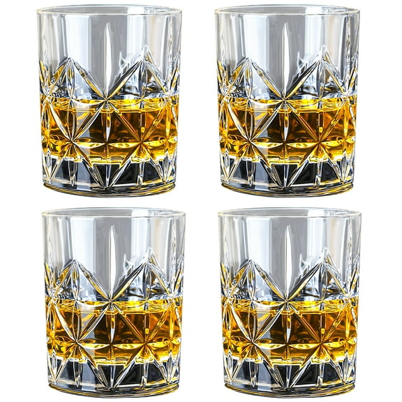 Whiskey Glass Set, 10 OZ Crystal Rocks Glass Tumbler with Luxury Box, for Scotch, Bourbon, Liquor and Cocktail Drinks, Perfect Bourbon Gifts for Men(4 Pack)