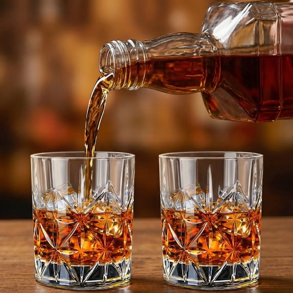 Whiskey Glass Set, 10 oz Crystal Fashioned Rocks Glass Tumbler, for Scotch, Home Bar & Father's Day Gifts for Men Women (2 Pack)