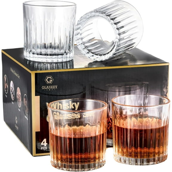 Whiskey Glasses Set of 4,Lead-Free Crystal Old Fashioned Glass,10oz Rocks Glass Tumblers for Drinking Bourbon,Cognac,Irish Whisky,Whiskey Gifts for Men