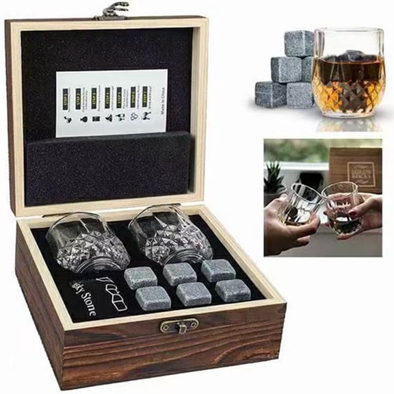 Youersen Whiskey Glass Set with Whisky Glasses, Chilling Stones, Slate Coasters, Gifts for Men and Women